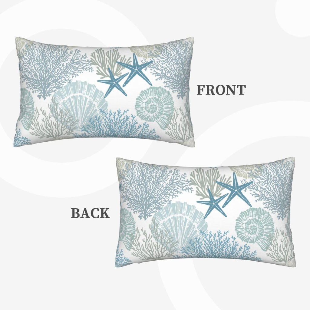 Tebjh Nautical Coastal Throw Pillow Covers 12x20 Set of 2, Beach Themed Ocean Seashell Coral Starfish Couch Lumbar Pillow Cover Outdoor Sofa Cushion Cover for Bedroom Living Room
