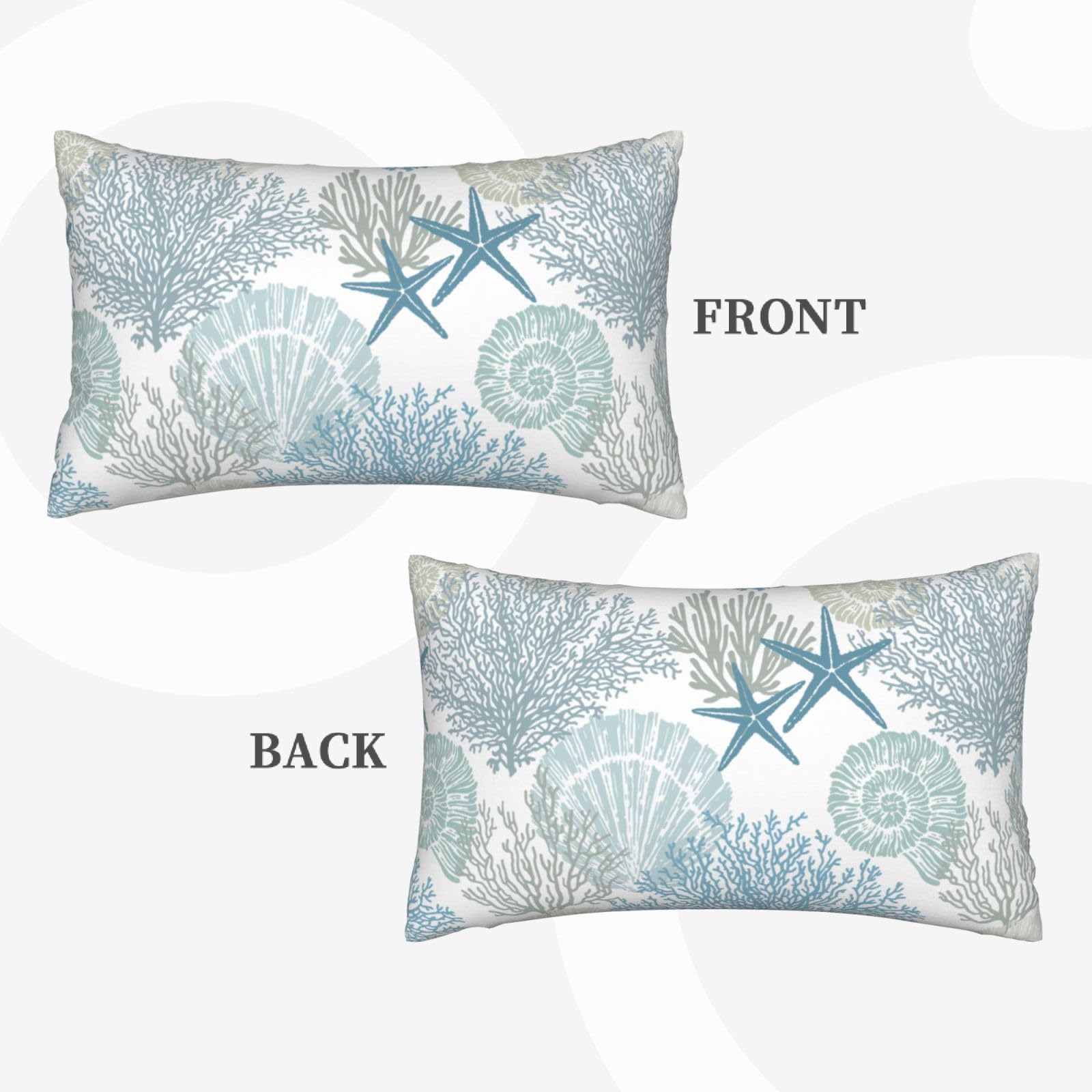 Tebjh Nautical Coastal Throw Pillow Covers 12x20 Set of 2, Beach Themed Ocean Seashell Coral Starfish Couch Lumbar Pillow Cover Outdoor Sofa Cushion Cover for Bedroom Living Room
