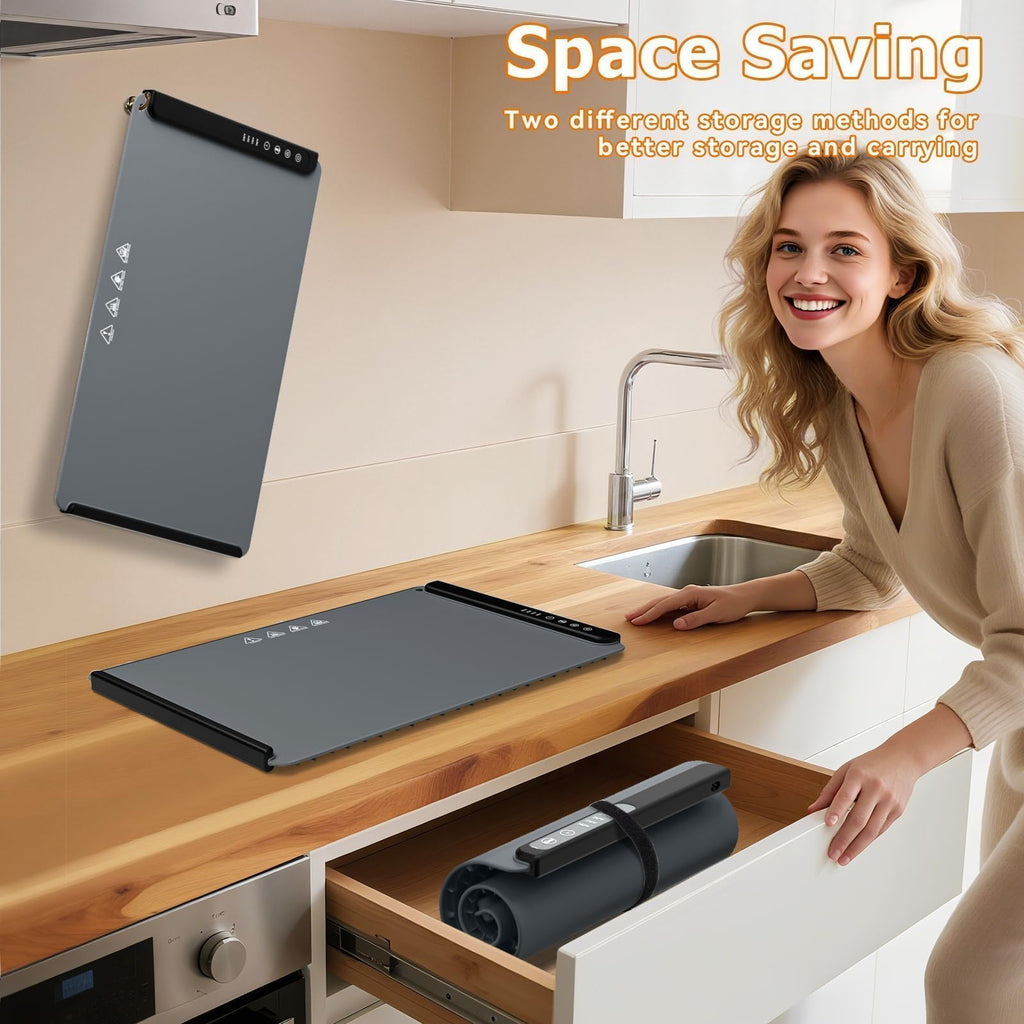 MealHelper Warming Mat for Food, Portable Food Warming Mat For Countertop, Full Surface Electric Warming Tray with Safety Lock, 4 Temp Levels & 6-Hour Timer for for Parties, Buffets & Home Use (Grey)