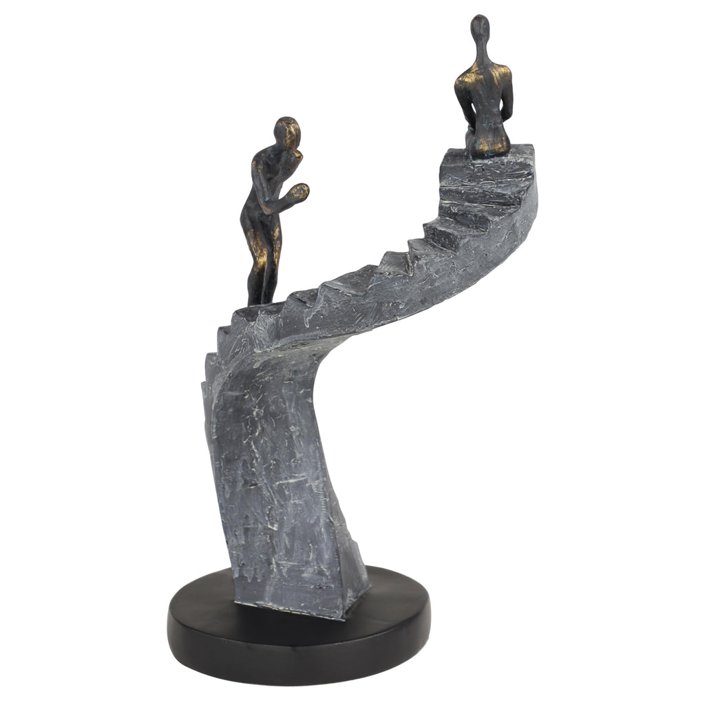 Deco 79 Polystone People Decorative Sculpture Home Decor Statue with Stairs, Accent Figurine 8" x 3" x 14", Black
