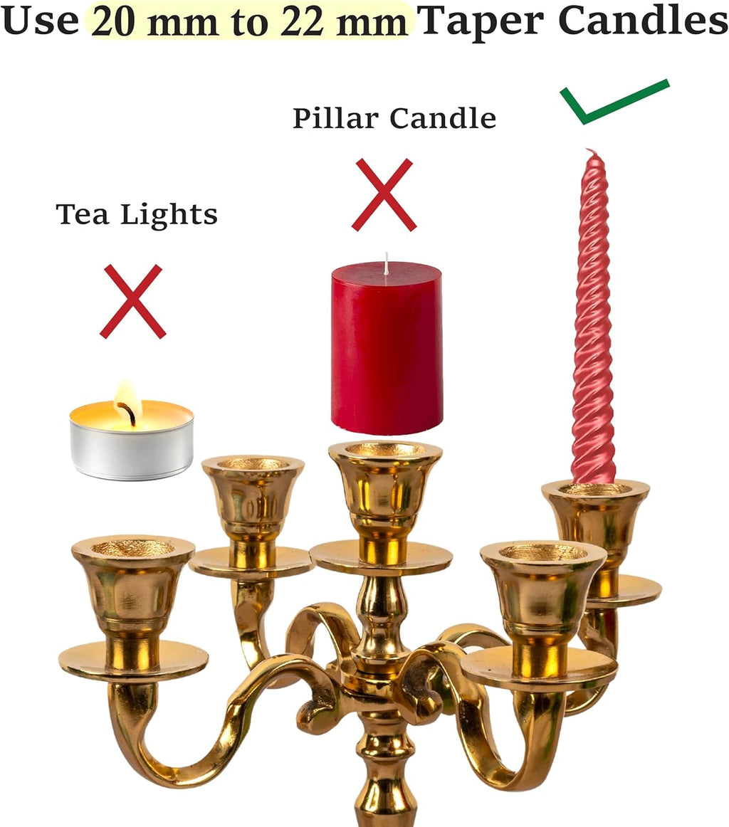 Rely+ 5 Arm Baby Candelabra - Gold Glossy Taper Candle Holders for Gothic Home Decor | 8 Inch Centerpiece