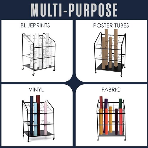 Houseables Blueprint Holder - 20 Slot Architect Storage Rack on Wheels | Durable Print Organizer