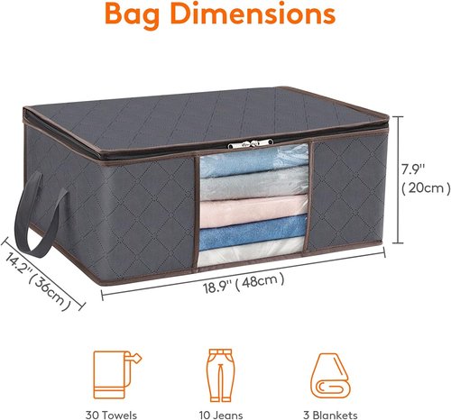 Lifewit 4-Pack Clothes Storage Bags - Foldable Closet Organizers with Clear Windows | Gray Fabric