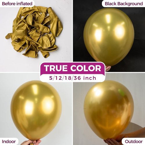 Bezente Metallic Gold Giant Balloons - 36 Inch Jumbo Chrome Gold Latex Balloons for Weddings & Parties