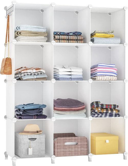 HOMIDEC 12-Cube Closet Organizer - Portable Clothing Storage Shelves | White Finish