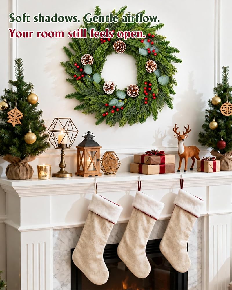 24-Inch Real Touch Pine Wreath with Red Berries & Cones — Indoor/Outdoor Holiday Decor