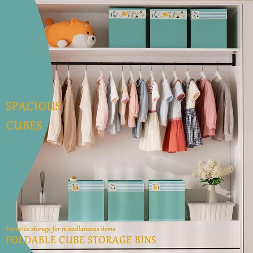 Homyfort Cube Storage Organizer Bins - 12x12 Inch Foldable Fabric Baskets with Handles for Toys & Clothes | Green