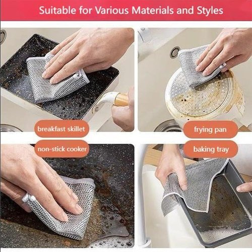 10 PCS Multipurpose Wire Dishwashing Rags, Multifunctional Non-Scratch Wire Dishcloth for Wet and Dry, Scrubs and Cleans for Dishes
