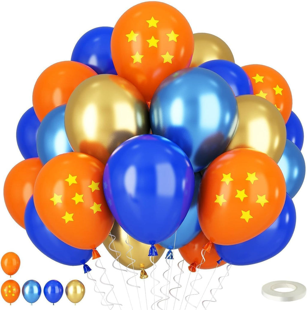 Royal Blue & Matt Orange Balloons by [Brand Name] - 12-Inch Metallic Latex Party Decor for Kids' Anime Birthday