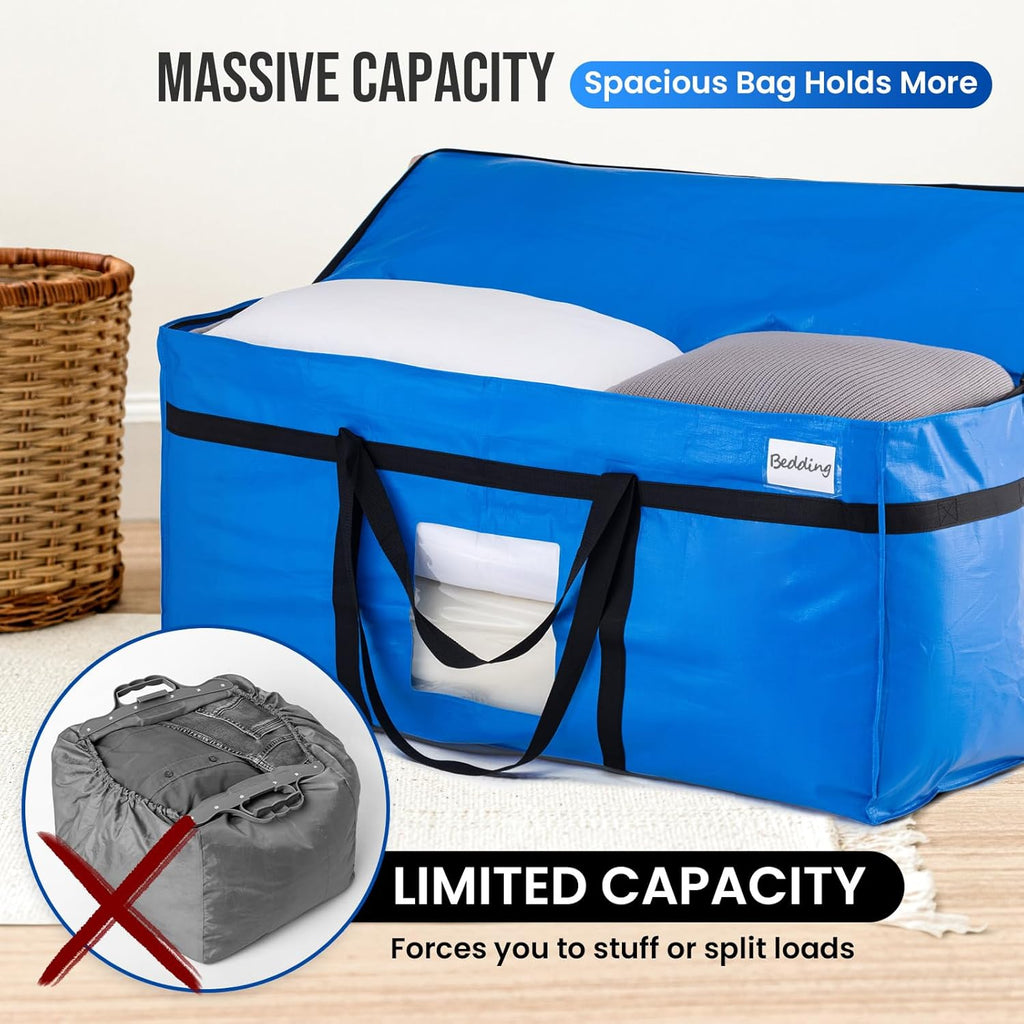 TAILI Extra Large 69 Gallon Storage Bags - Heavy Duty Blue Moving Totes with Visible Window & Wrap Around Handles (2 Pack)
