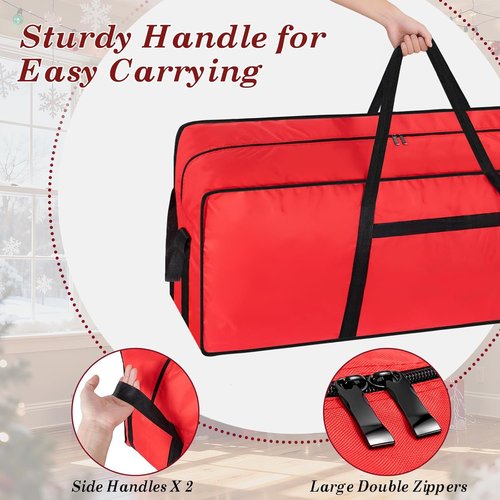 Heavy Duty Christmas Tree Bag - 7.5 FT with Dual Zippers & Reinforced Handles | Large Capacity, Red