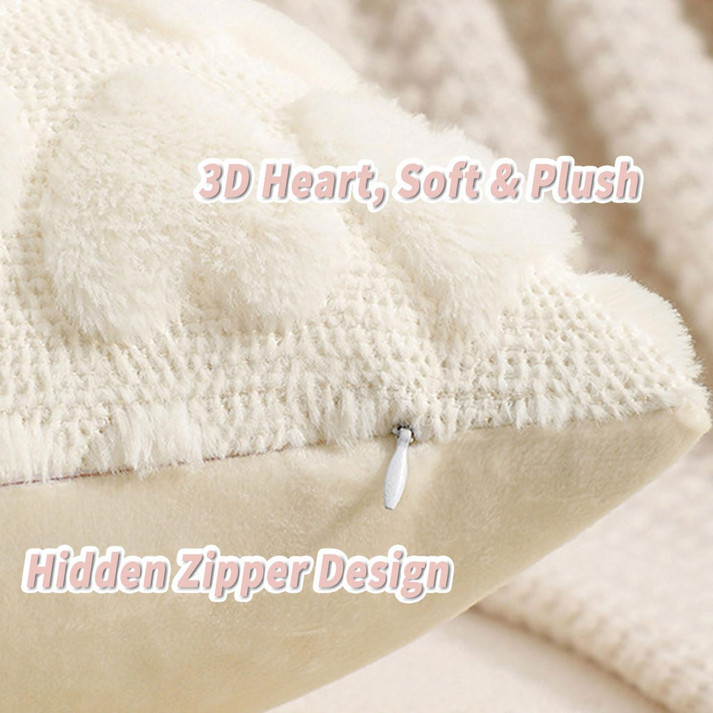 Valentines Day Throw Pillow Covers 18×18 Set of 4 – Heart Pattern Decorative Cushion Case, Soft Plush Textured Accent Pillow Covers for Living Room Sofa Bed Couch Bedroom Home Decor, Pink and White