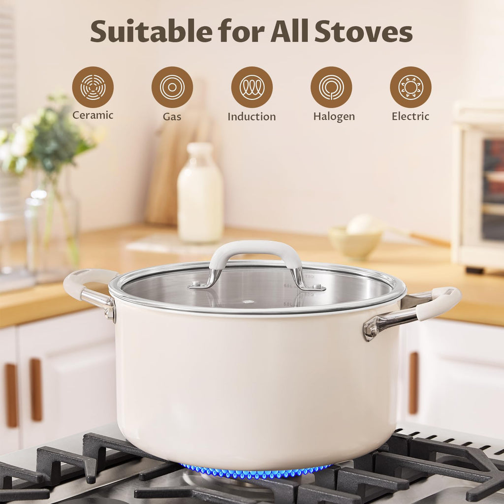 10 Quart Nonstick Stock Pot with Lid, BEZIA Fully-Clad 3-Ply Stainless Steel Pots, Induction Soup Pot with Lid, Kitchen Cooking Pots with Silicone Handle, for All Cooktops, Free of PTFE/PFOA/PFOS