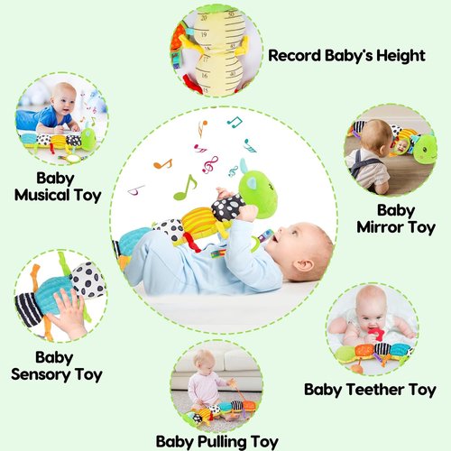 Baby Sensory Toy - Plush Caterpillar Music Rattle with Mirror | Ideal for Infants 0-12 Months