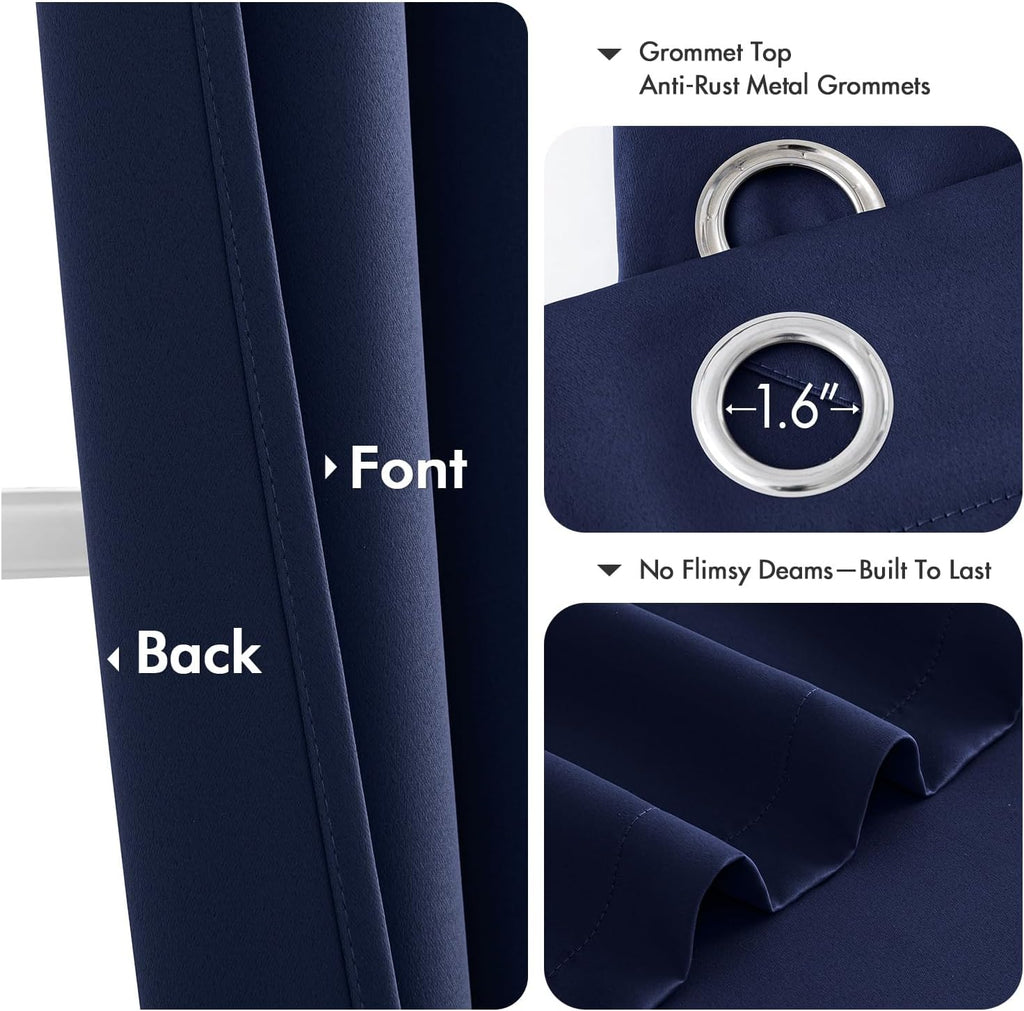 MIULEE Navy Blue Blackout Curtains - Thermal Insulated Room Darkening Drapes | 72 Inches Long, 2 Panels