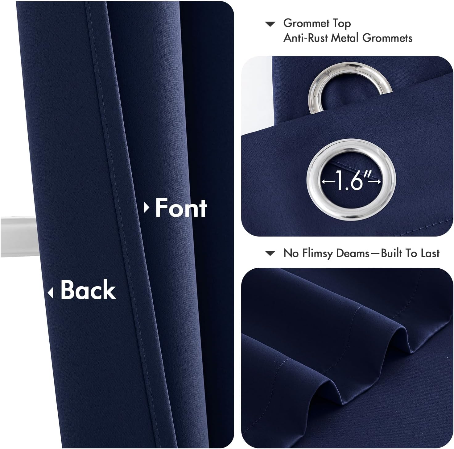 MIULEE Navy Blue Blackout Curtains - Thermal Insulated Room Darkening Drapes | 72 Inches Long, 2 Panels