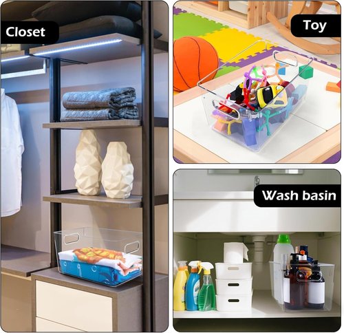 Clear Plastic Storage Bins 8 Pack - Versatile Pantry & Fridge Organizers for Home Organization