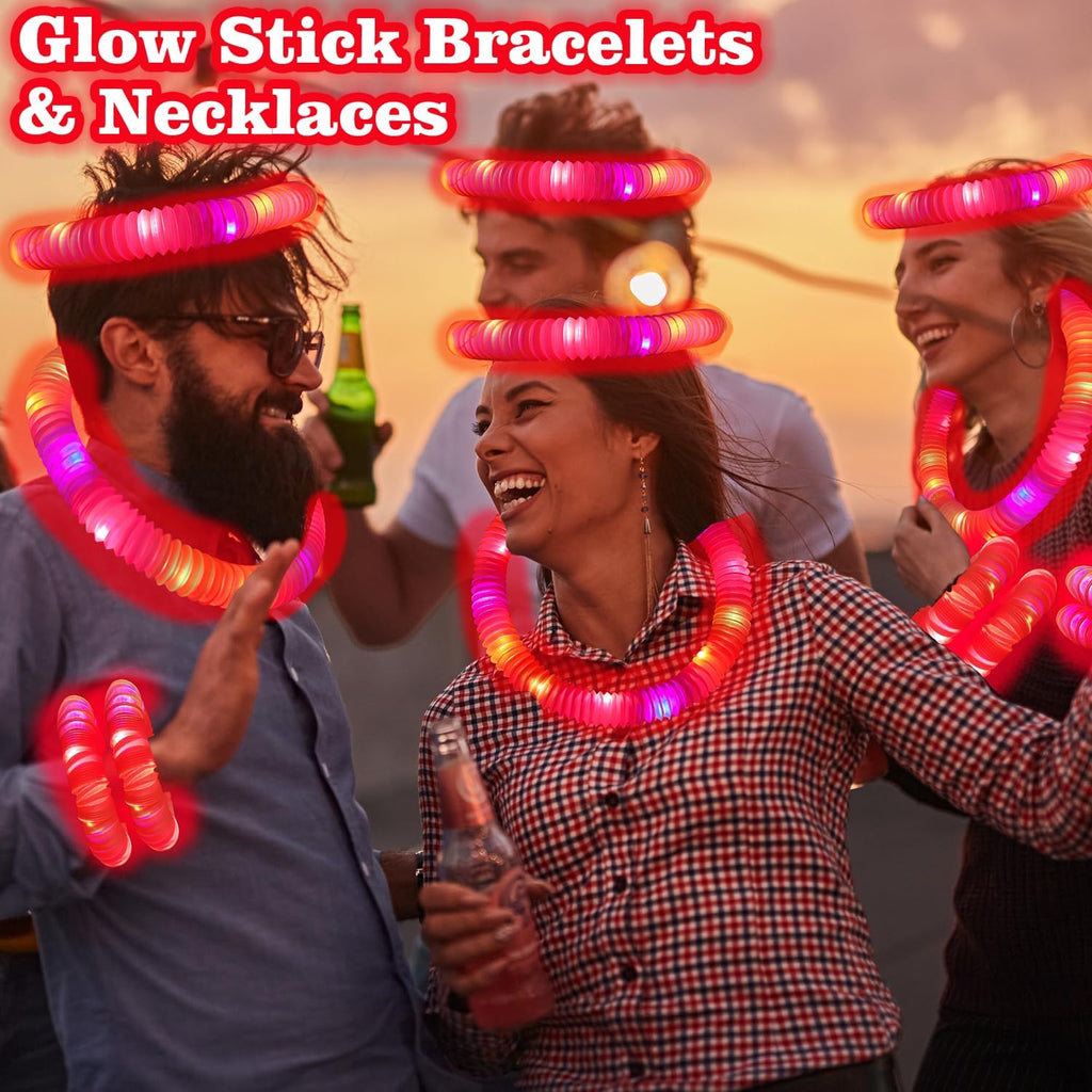 Red Graduation Glow Sticks by Glow Party | 24 PCS Light Up Bracelets & Necklaces for Kids