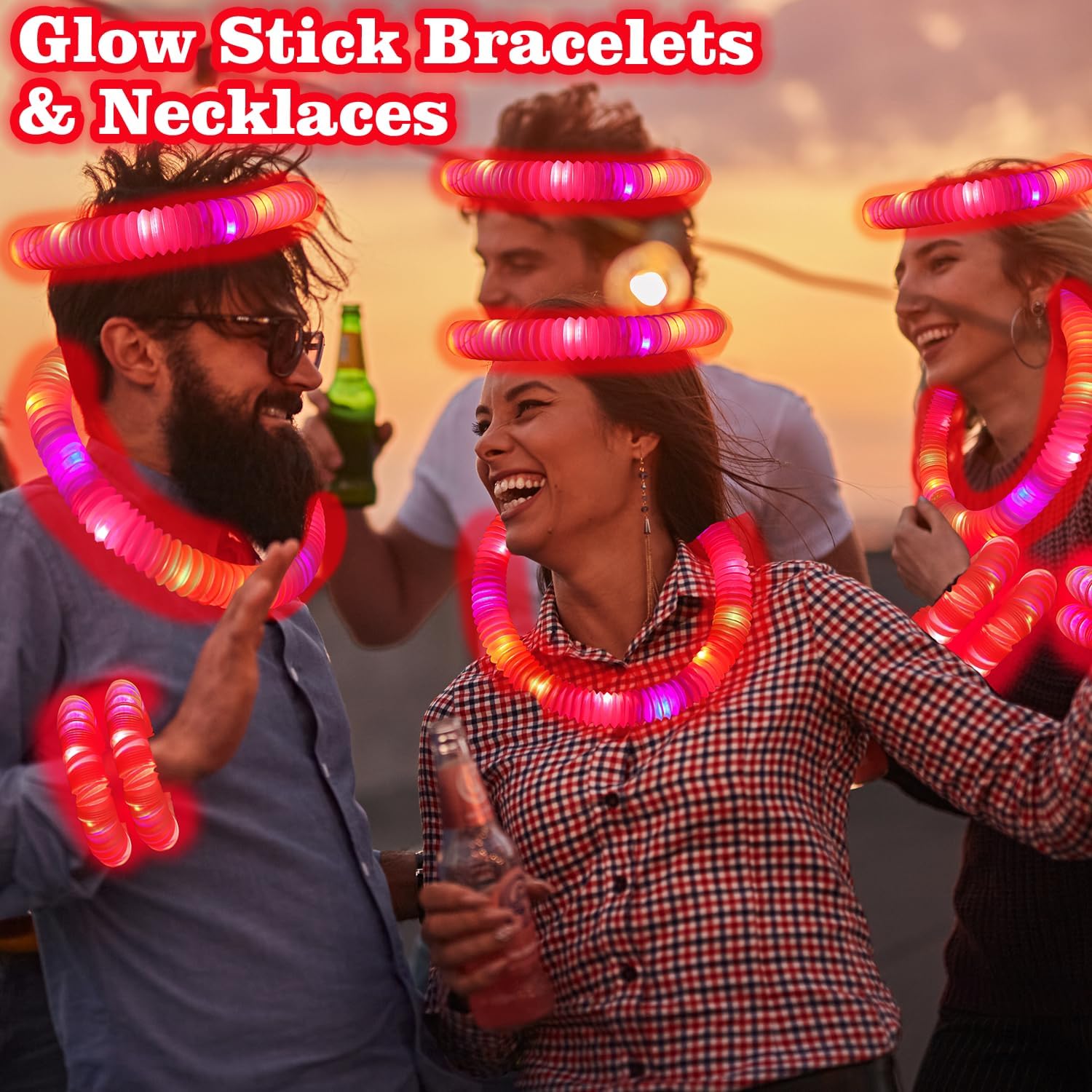 Red Graduation Glow Sticks by Glow Party | 24 PCS Light Up Bracelets & Necklaces for Kids