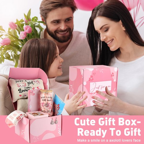 Best Axolotl Gifts for Women Girl Funny Gifts for Axolotl Lovers Including Glass Cup Makeup Bag Canvas Tote Bag Socks Notepad Earring Brecelet for Birthday Christmas Mothers Day