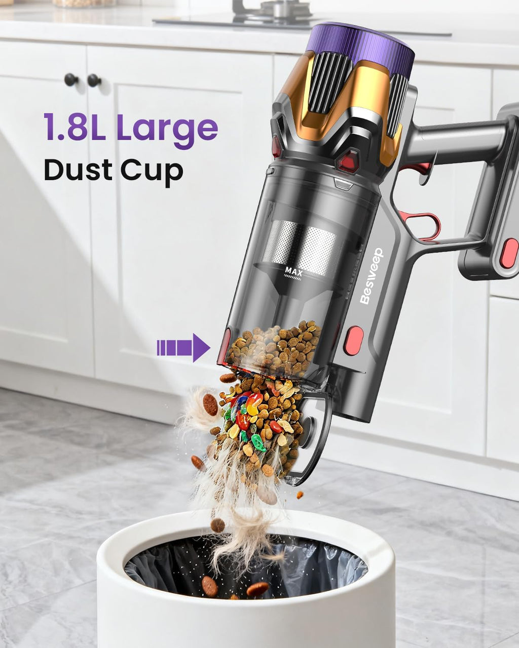 Skiennix Cordless Vacuum Cleaner - 55Kpa Suction Power, 70-Minute Runtime, Self-Standing Design | Ideal for Home & Pet Hair