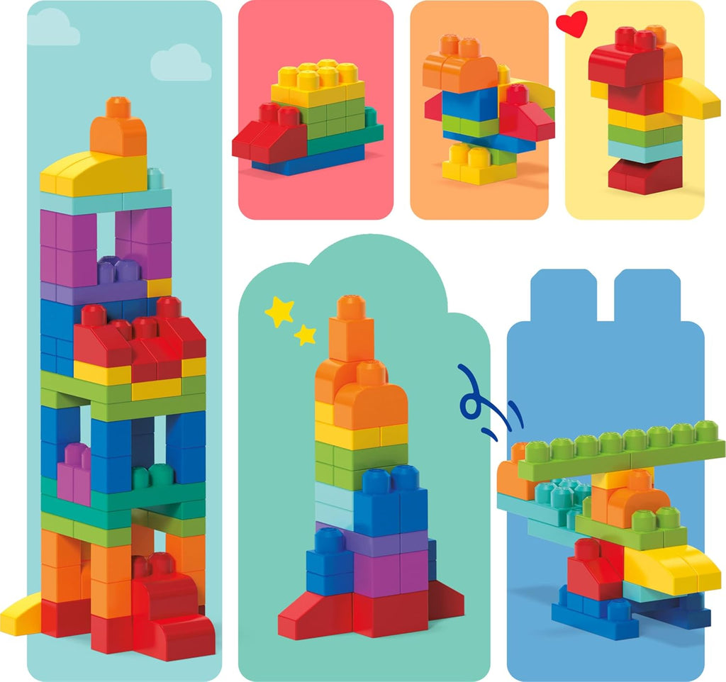 MEGA BLOKS First Builders Toddler Blocks Set - 80-Piece Building Bag with Storage | Blue, Ages 1+