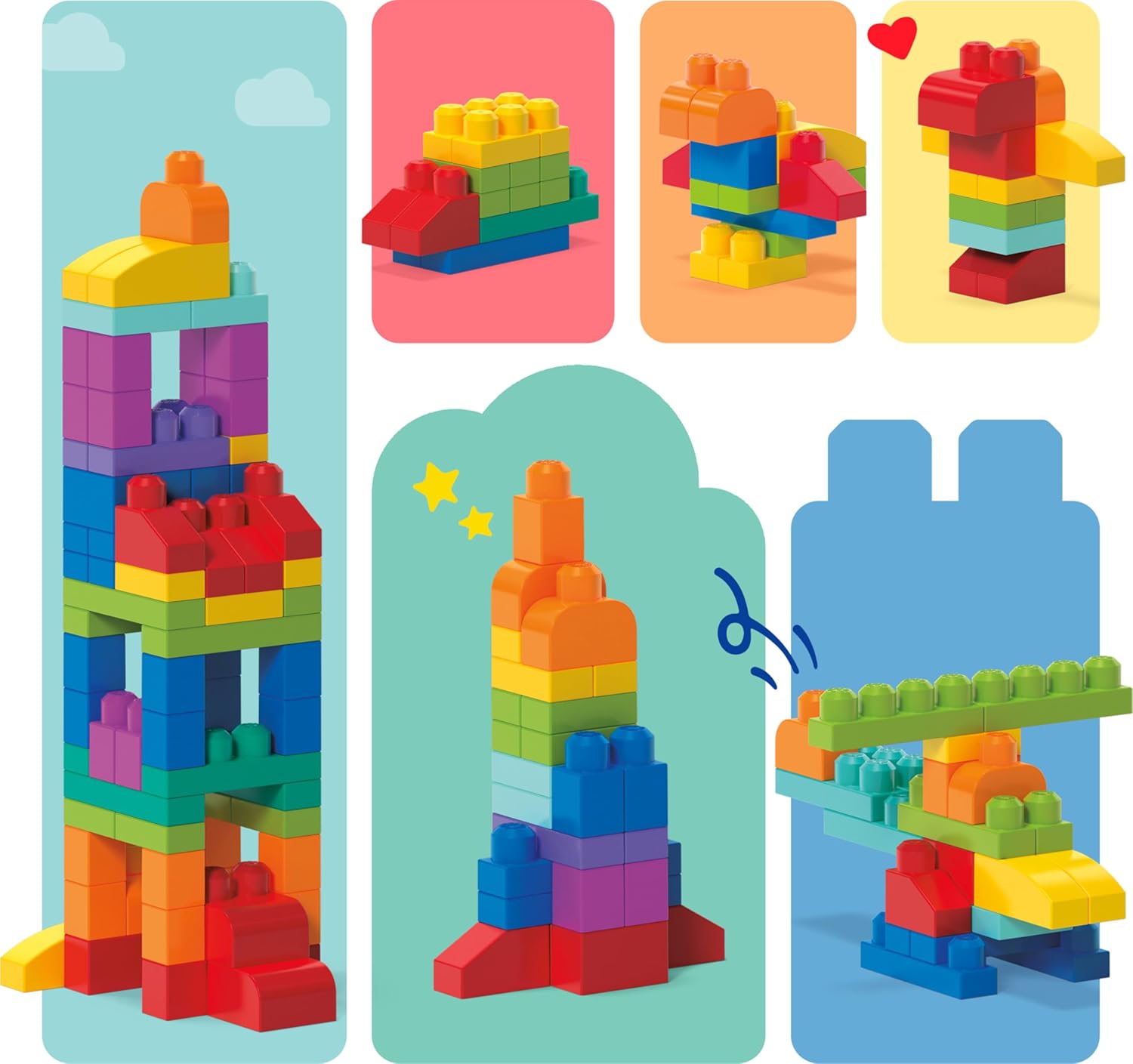 MEGA BLOKS First Builders Toddler Blocks Set - 80-Piece Building Bag with Storage | Blue, Ages 1+