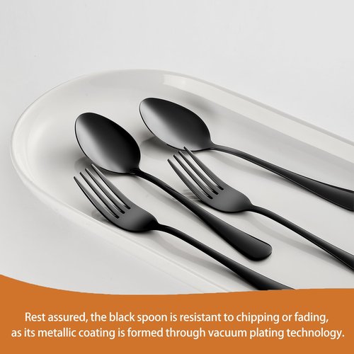 Black Spoons silverware teaspoons set of 12 dessert spoon 6.6inch Food-Grade stainless steel kitchen, dinner spoons (Black)