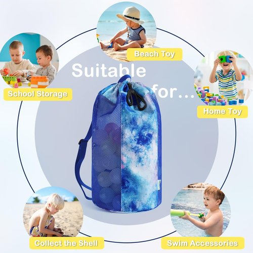 Tie dyed Large Mesh Beach Bag for Kids, Kids Drawstring Beach Backpack for Girls Boys, Tote Mesh Beach Toys Bag, Swim Pool Toys Balls Storage Bags Gym Bag, Beach Toy Shells Organizer