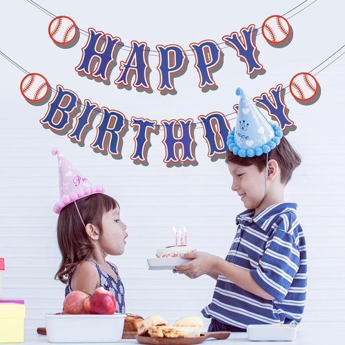 Baseball Birthday Party Decorations - Navy Blue Happy Birthday Backdrop & Garland for Sports Lovers
