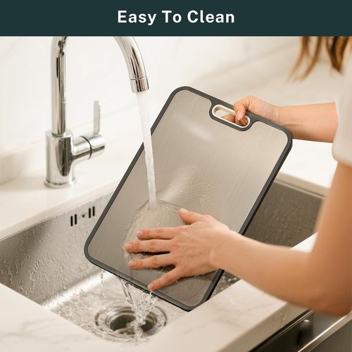 Stainless Steel Cutting Board, Large Double Sided Cutting Board for kitchen, 18/8 Stainless Steel & Wheat straw pp, Food-Grade, non Toxic - Easy to Clean, 16 x 11 Inches