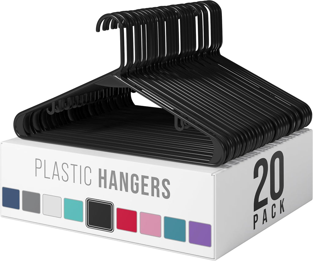 Plastic Hangers 20 Pack Black - Space-Saving Clothes Hangers for Closet Organization