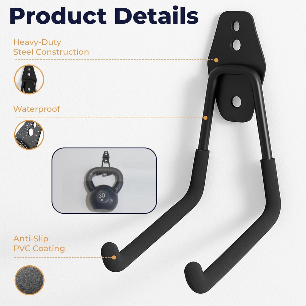 Steel Heavy Duty Garage Hooks - 16 Pack Anti-Slip Wall Mount Organizer for Tools, Bikes & More