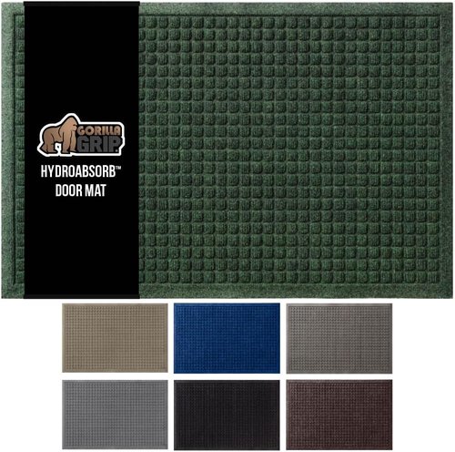 GORILLA GRIP® Ultra Absorbent Front Door Mat - Traps Dirt & Moisture, 29x17 Green, Stain & Fade Resistant
