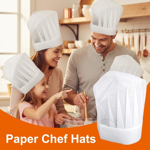 20pcs Paper Chef Hats for Kids Disposable Chef Hats Bulk White DIY Chefs Hat for Baking Cooking Activity Pizza Party Girls Boys