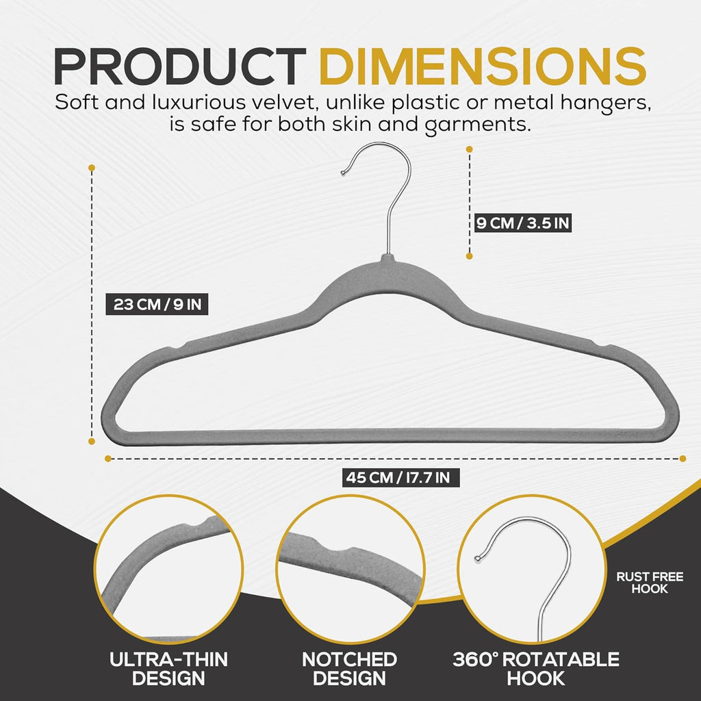 Techzoo Premium Velvet Hangers - 50 Pack Ultra Thin Non-Slip Suit Hangers | Space-Saving Gray Design