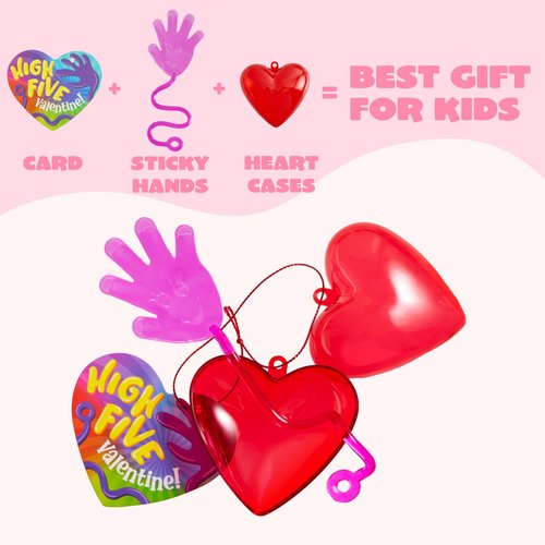 JOYIN 28 Pack Valentine's Day Sticky Hands with Cards, Classroom Exchange Gift for Kids, Classroom and Holiday Reward Prizes, Valentine’s Party Favors, Sticky Hands Toys