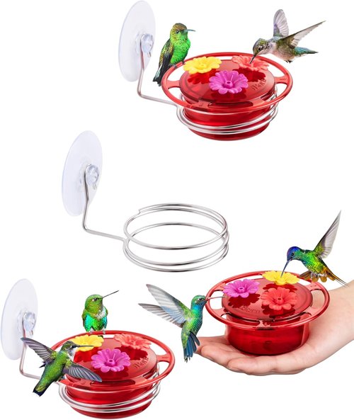 iBorn Mini Hummingbird Feeder - 3OZ Outdoor Feeder with Strong Suction Cup & Stainless Steel Base | 3 Feeding Ports
