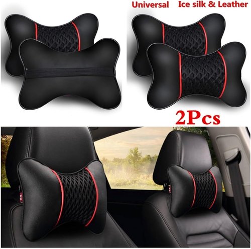 Loszaral 2Pcs Car Headrest Pillow, 28cm PU Leather Car Neck Support Pillow, Car Seat Head Neck Pillow for Driving Traveling