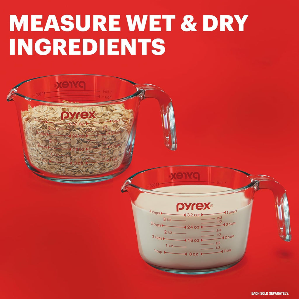 Pyrex Essentials Glass Measuring Cups Set - 3-Pack (1, 2 & 4 Cup) | Oven, Dishwasher & Microwave Safe