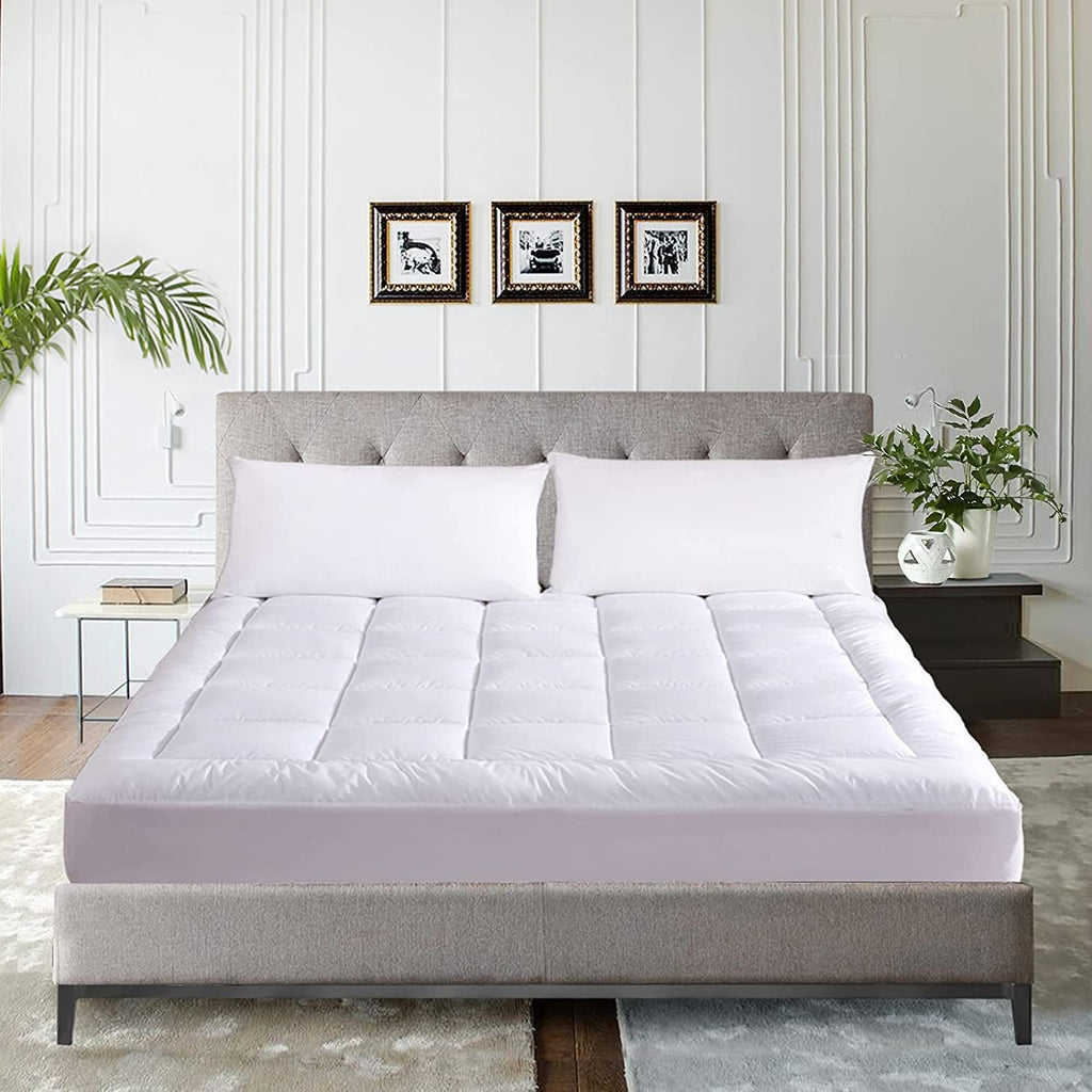 WhatsBedding Waterproof Mattress Pad King Size Cotton Top Down Alternative Filling Pillowtop Mattress Topper Cover-Fitted Quilted (Waterproof King)