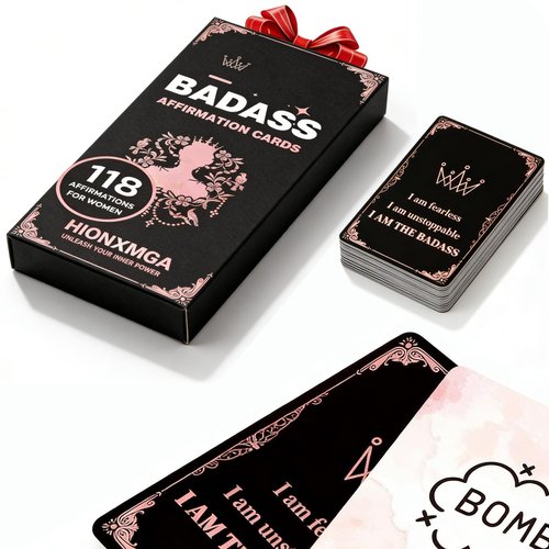 HIONXMGA Double-Sided Badass Affirmation Cards for Women - 118 Unique Inspirational Motivational Messages on 60 Cards for Self‑Care Positive Mindset, Empowering Gifts for Best Friend Sister Coworker