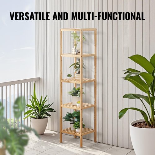VEVOR 5-Tier Bathroom Standing Shelf, Narrow Shelving Unit, Display Storage Rack Organizer, Freestanding Flower Plant Stand, Multifunctional Bamboo Shelf Ideal for Bathroom, Kitchen, Home, Natural