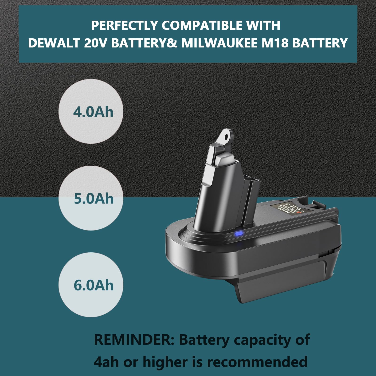 Hrertics V6 Adapter for Dewalt 20V Battery and Milwaukee 18V Battery, Converter to Replace for Dyson V6 Battery, Works with Dyson V6 Series Animal Absolute Vacuum Cleaner (Adapter only)