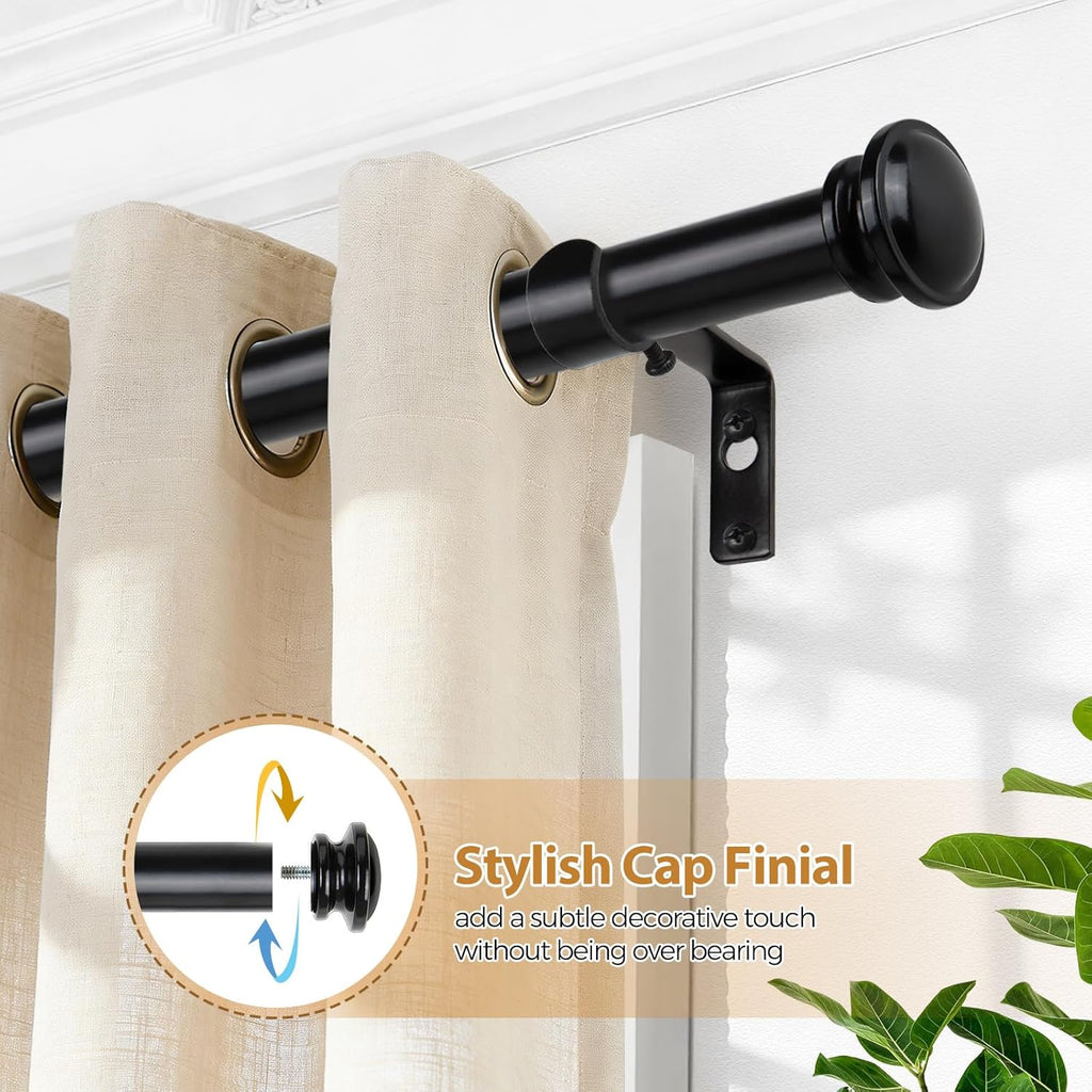 TONIAL Curtain Rod - Telescoping 3/4" Drapery Rod for Windows 20-53 Inch | Black Finish, Decorative Design