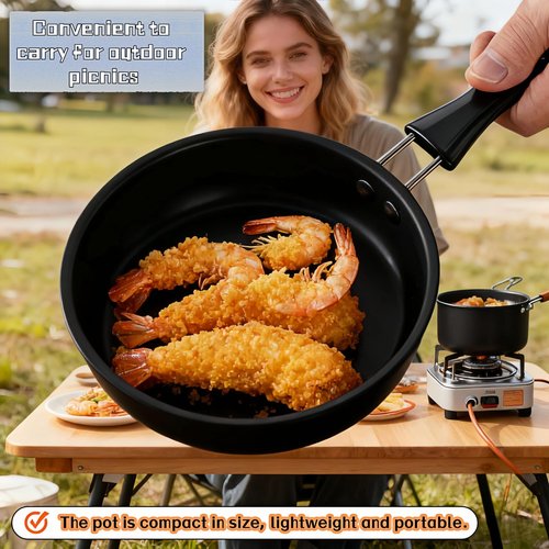 4.7 Inch Mini Frying Pan, Black Non-Stick Egg Pan with Hanging Hole, Flat Bottom Design for Gas, Induction, Electric Stove, Perfect for Single Serve Breakfast, Omelets & Camping, RV Use (Black)