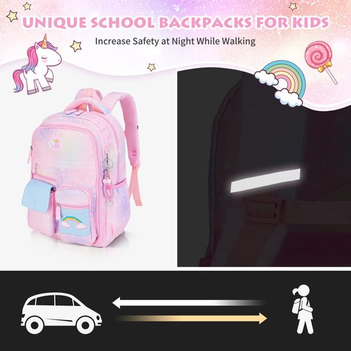 BYXEPA Girls Backpack, School Backpacks 16 * 11.5 * 6.7in for Girls, Cute Book Bag with Compartments for Girl Kid Students Elementary School, Pink