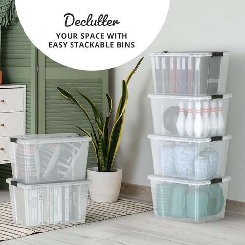Lifetime Appliance Parts 34 Qt. Clear Plastic Storage Bin Tote - Ultra Durable Lid & Secure Latching Buckles
