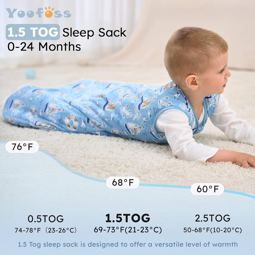 Yoofoss Baby Sleep Sack | 1.5 Tog Organic Cotton Wearable Blanket for Infants 0-6 Months - Warm & Comfy