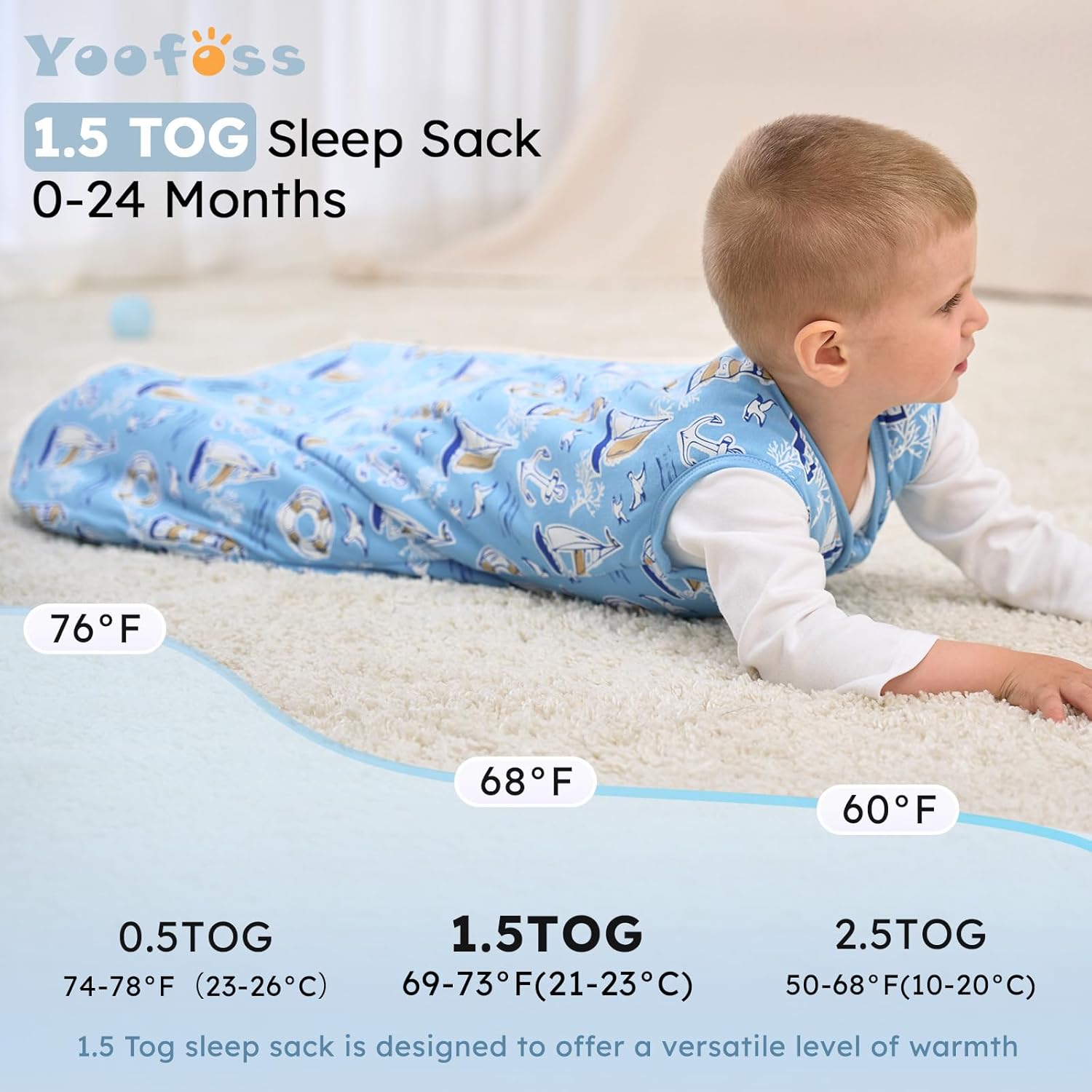 Yoofoss Baby Sleep Sack | 1.5 Tog Organic Cotton Wearable Blanket for Infants 0-6 Months - Warm & Comfy